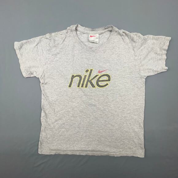 Vintage Nike Gray Tag Tee Youth Medium 90s Distressed Made in USA Logo Shirt - Picture 1 of 9